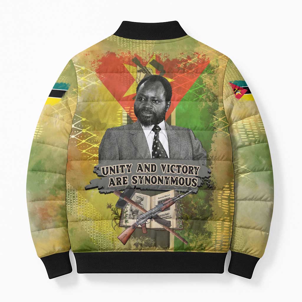 Samora Machel Bomber Puffer Jacket Mozambique Flag Unity and Victory Quote Liberation Struggle - African Freedom Tribute - Wonder Print Shop