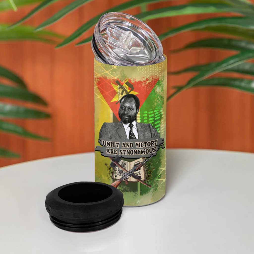 Samora Machel 4 in 1 Can Cooler Tumbler Mozambique Flag Unity and Victory Quote Liberation Struggle - African Freedom Tribute - Wonder Print Shop