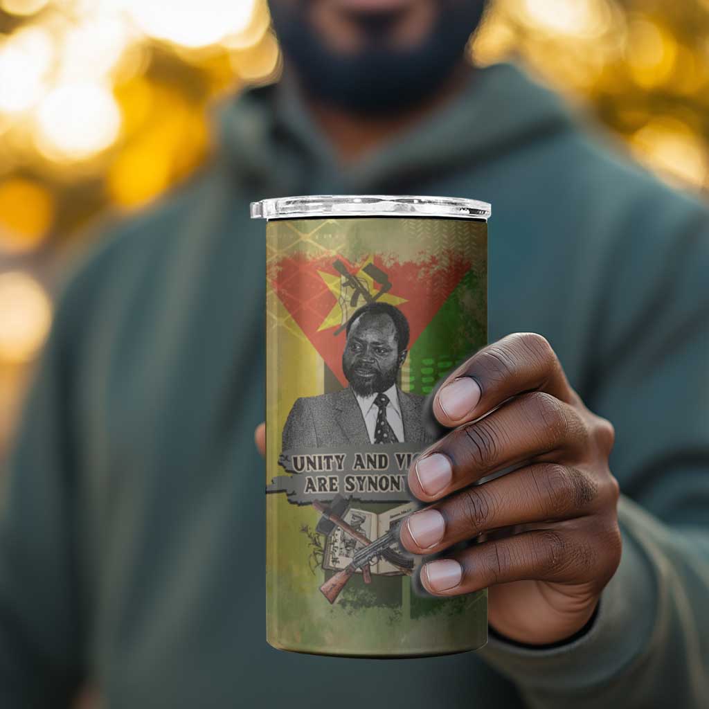 Samora Machel 4 in 1 Can Cooler Tumbler Mozambique Flag Unity and Victory Quote Liberation Struggle - African Freedom Tribute - Wonder Print Shop