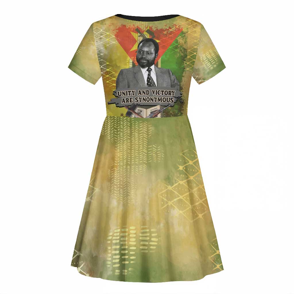 Samora Machel Kid Short Sleeve Dress Mozambique Flag Unity and Victory Quote Liberation Struggle - African Freedom Tribute - Wonder Print Shop