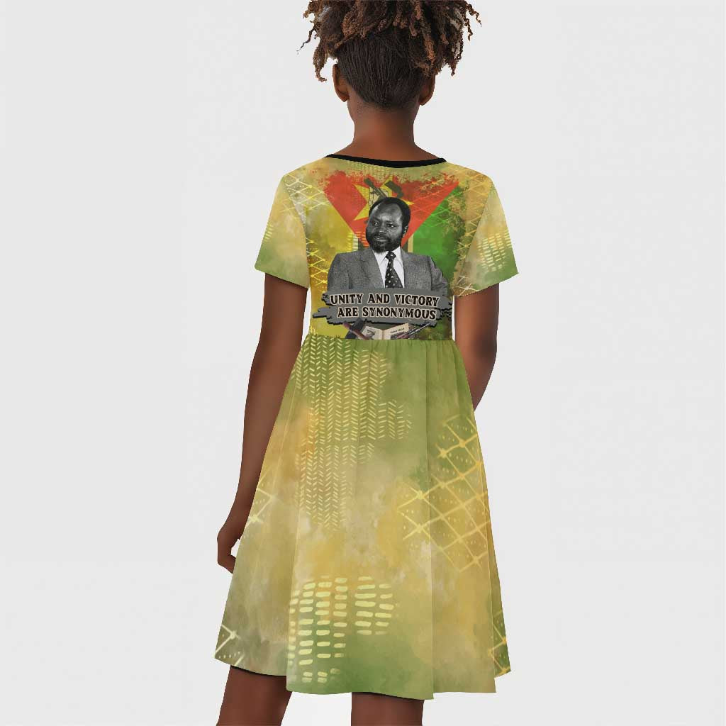 Samora Machel Kid Short Sleeve Dress Mozambique Flag Unity and Victory Quote Liberation Struggle - African Freedom Tribute - Wonder Print Shop