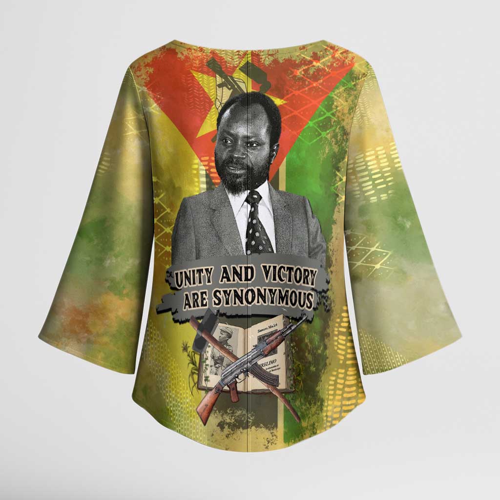 Samora Machel Kimono Sleeve Blouse Mozambique Flag Unity and Victory Quote Liberation Struggle - African Freedom Tribute - Wonder Print Shop