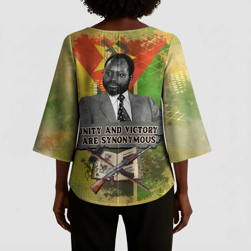 Samora Machel Kimono Sleeve Blouse Mozambique Flag Unity and Victory Quote Liberation Struggle - African Freedom Tribute - Wonder Print Shop