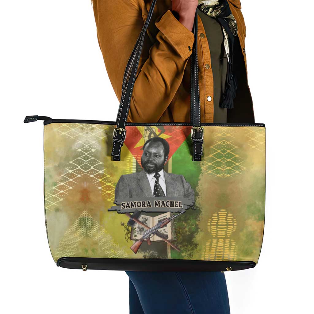 Samora Machel Leather Tote Bag Mozambique Flag Unity and Victory Quote Liberation Struggle - African Freedom Tribute - Wonder Print Shop