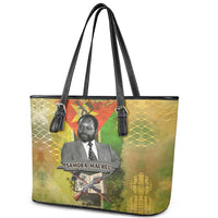 Samora Machel Leather Tote Bag Mozambique Flag Unity and Victory Quote Liberation Struggle - African Freedom Tribute - Wonder Print Shop
