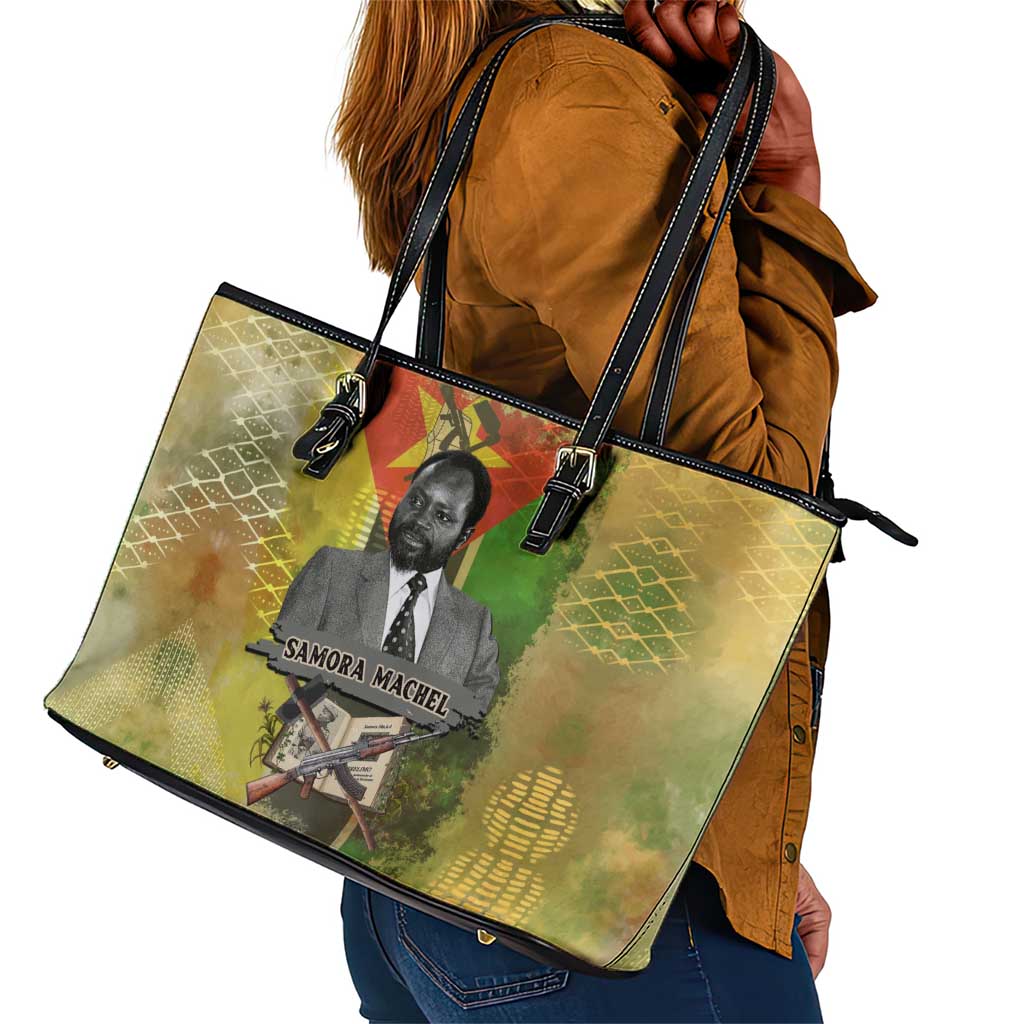 Samora Machel Leather Tote Bag Mozambique Flag Unity and Victory Quote Liberation Struggle - African Freedom Tribute - Wonder Print Shop