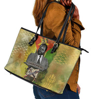 Samora Machel Leather Tote Bag Mozambique Flag Unity and Victory Quote Liberation Struggle - African Freedom Tribute - Wonder Print Shop