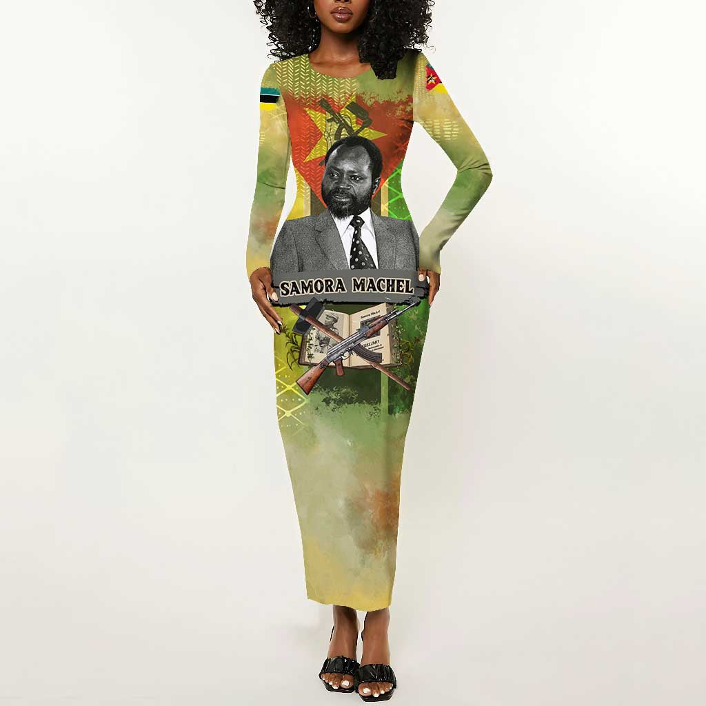 Samora Machel Long Sleeve Bodycon Dress Mozambique Flag Unity and Victory Quote Liberation Struggle - African Freedom Tribute - Wonder Print Shop