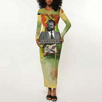 Samora Machel Long Sleeve Bodycon Dress Mozambique Flag Unity and Victory Quote Liberation Struggle - African Freedom Tribute - Wonder Print Shop