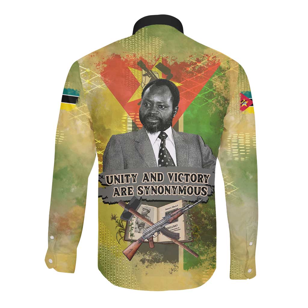 Samora Machel Long Sleeve Button Shirt Mozambique Flag Unity and Victory Quote Liberation Struggle - African Freedom Tribute - Wonder Print Shop