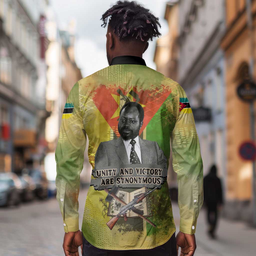 Samora Machel Long Sleeve Button Shirt Mozambique Flag Unity and Victory Quote Liberation Struggle - African Freedom Tribute - Wonder Print Shop