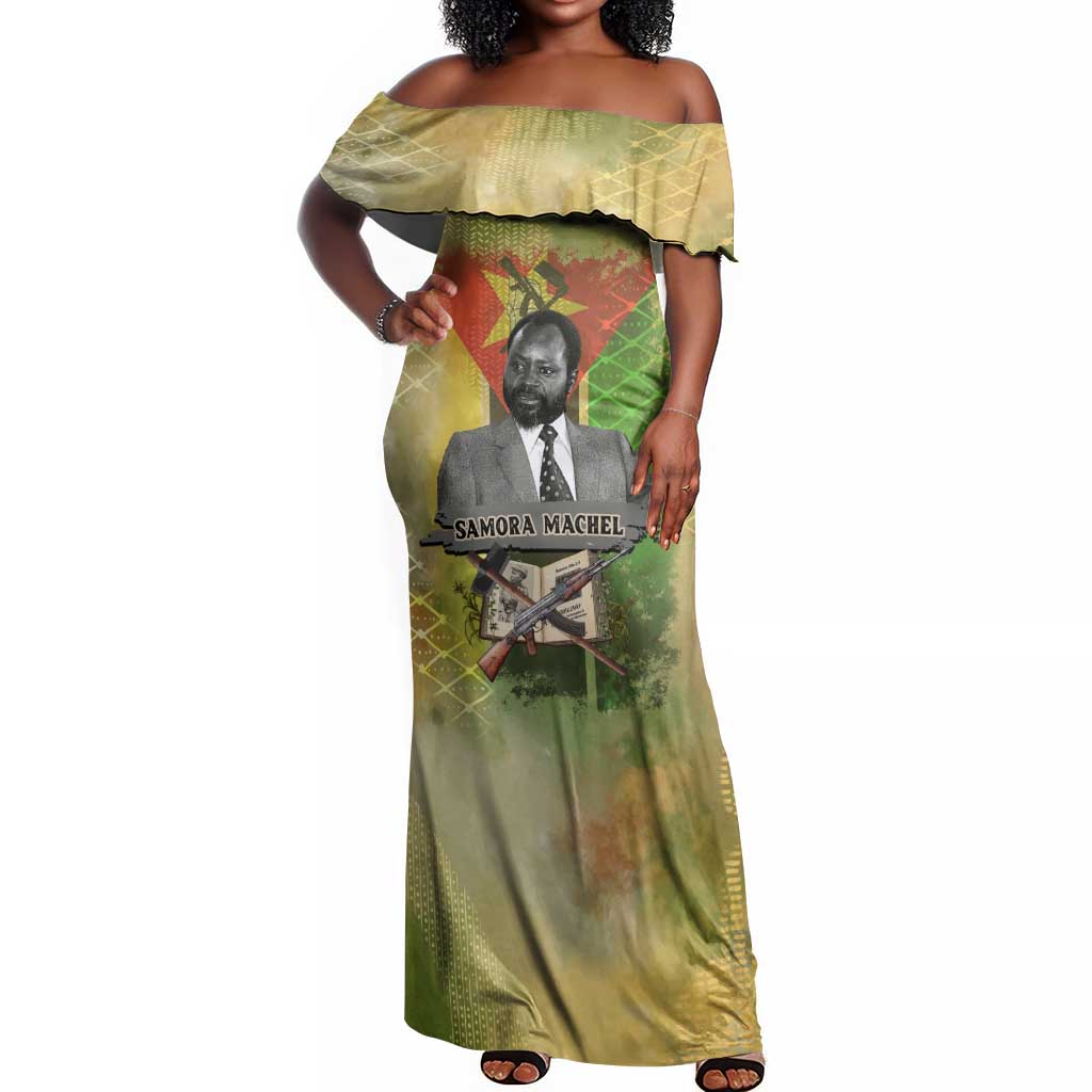Samora Machel Off Shoulder Maxi Dress Mozambique Flag Unity and Victory Quote Liberation Struggle - African Freedom Tribute - Wonder Print Shop