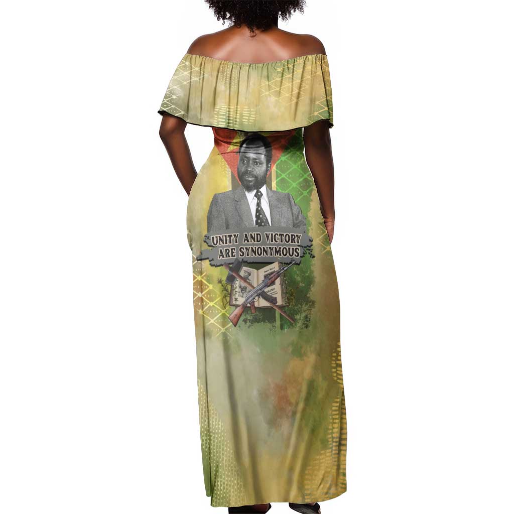 Samora Machel Off Shoulder Maxi Dress Mozambique Flag Unity and Victory Quote Liberation Struggle - African Freedom Tribute - Wonder Print Shop