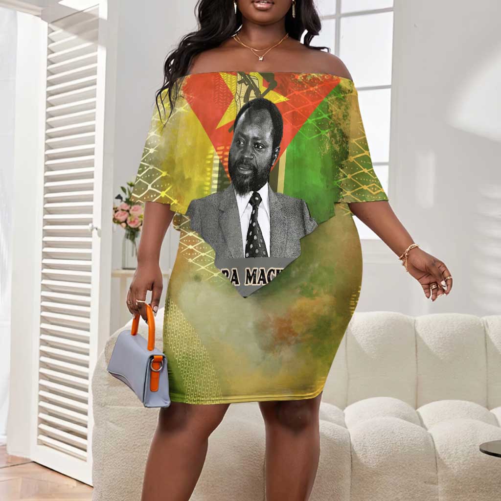 Samora Machel Off Shoulder Short Dress Mozambique Flag Unity and Victory Quote Liberation Struggle - African Freedom Tribute - Wonder Print Shop