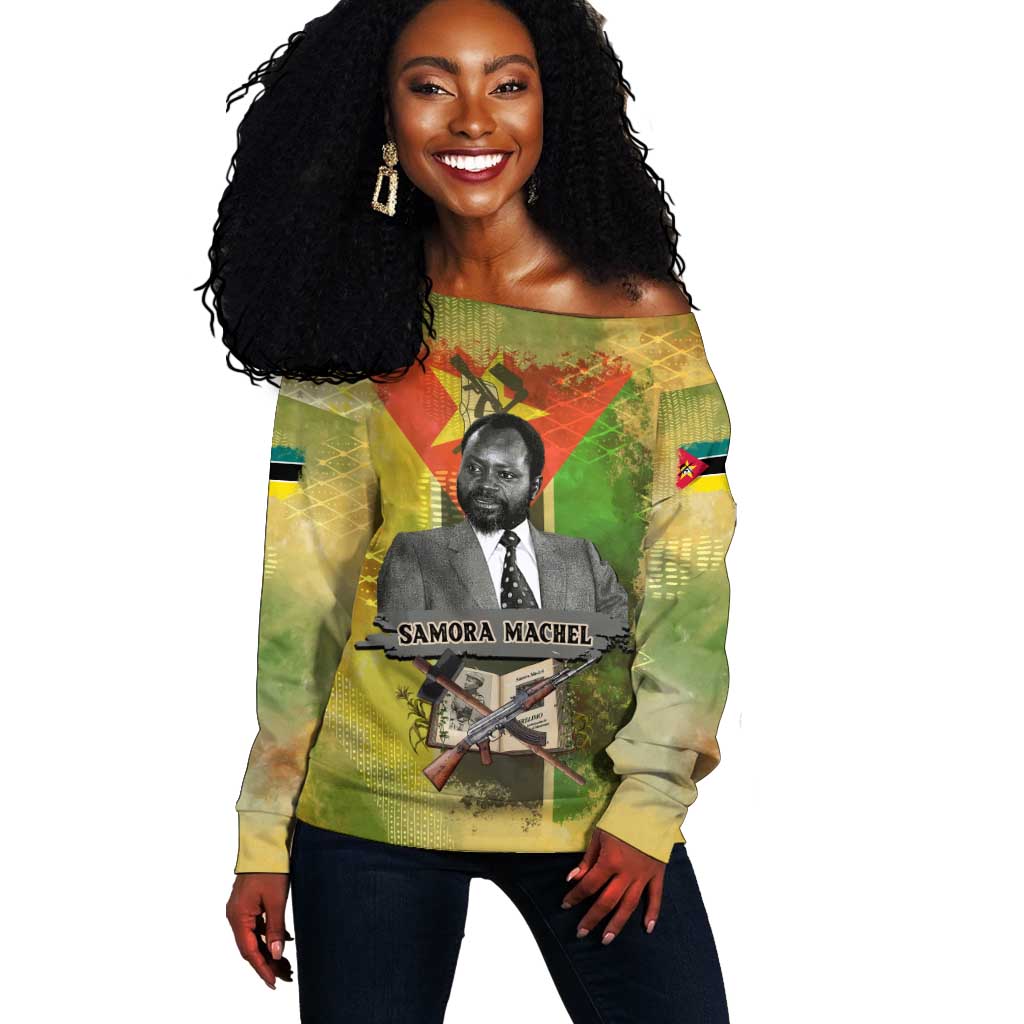 Samora Machel Off Shoulder Sweater Mozambique Flag Unity and Victory Quote Liberation Struggle - African Freedom Tribute - Wonder Print Shop
