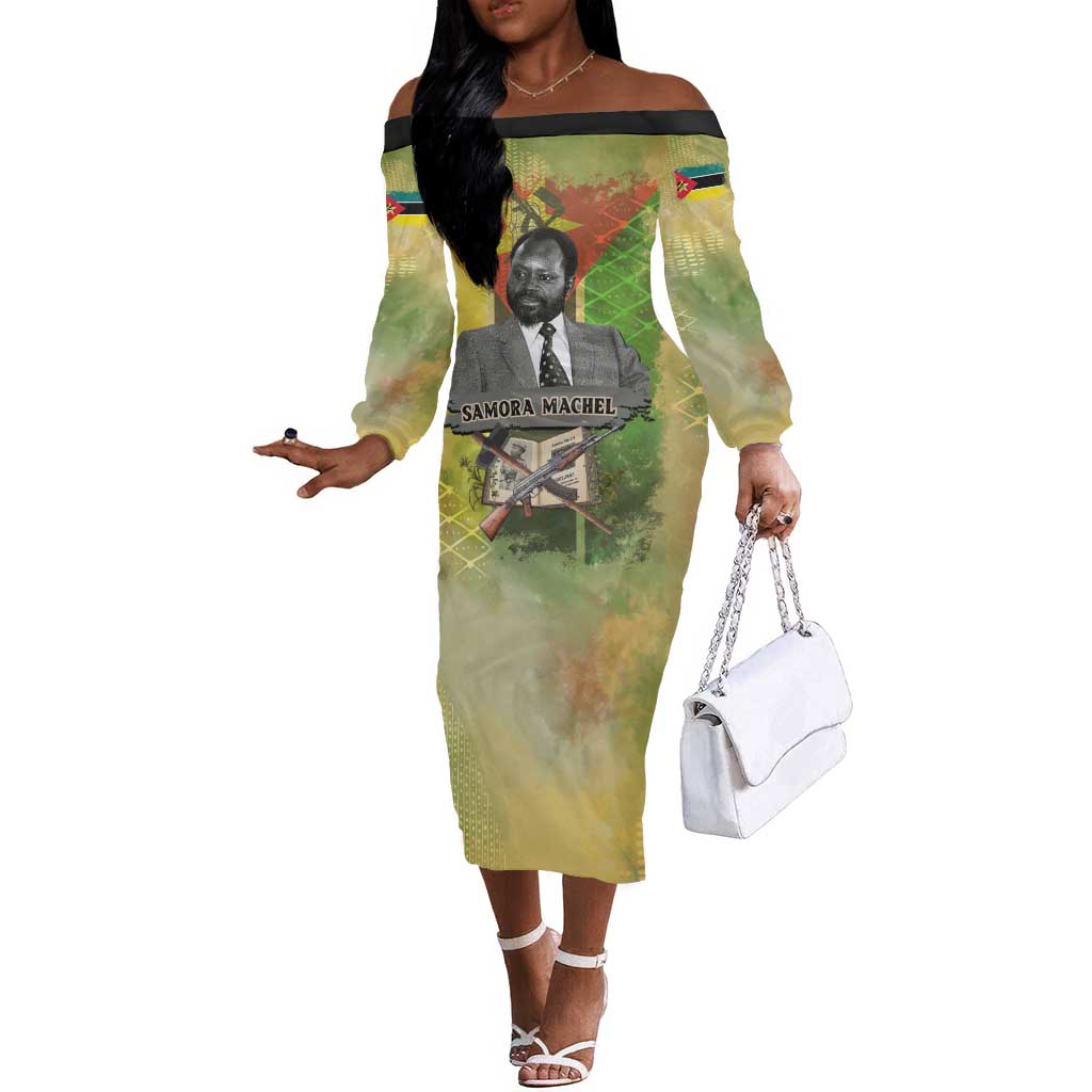 Samora Machel Off The Shoulder Long Sleeve Dress Mozambique Flag Unity and Victory Quote Liberation Struggle - African Freedom Tribute - Wonder Print Shop