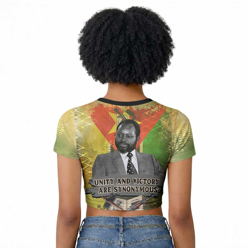 Samora Machel Raglan Cropped T shirt Mozambique Flag Unity and Victory Quote Liberation Struggle - African Freedom Tribute - Wonder Print Shop