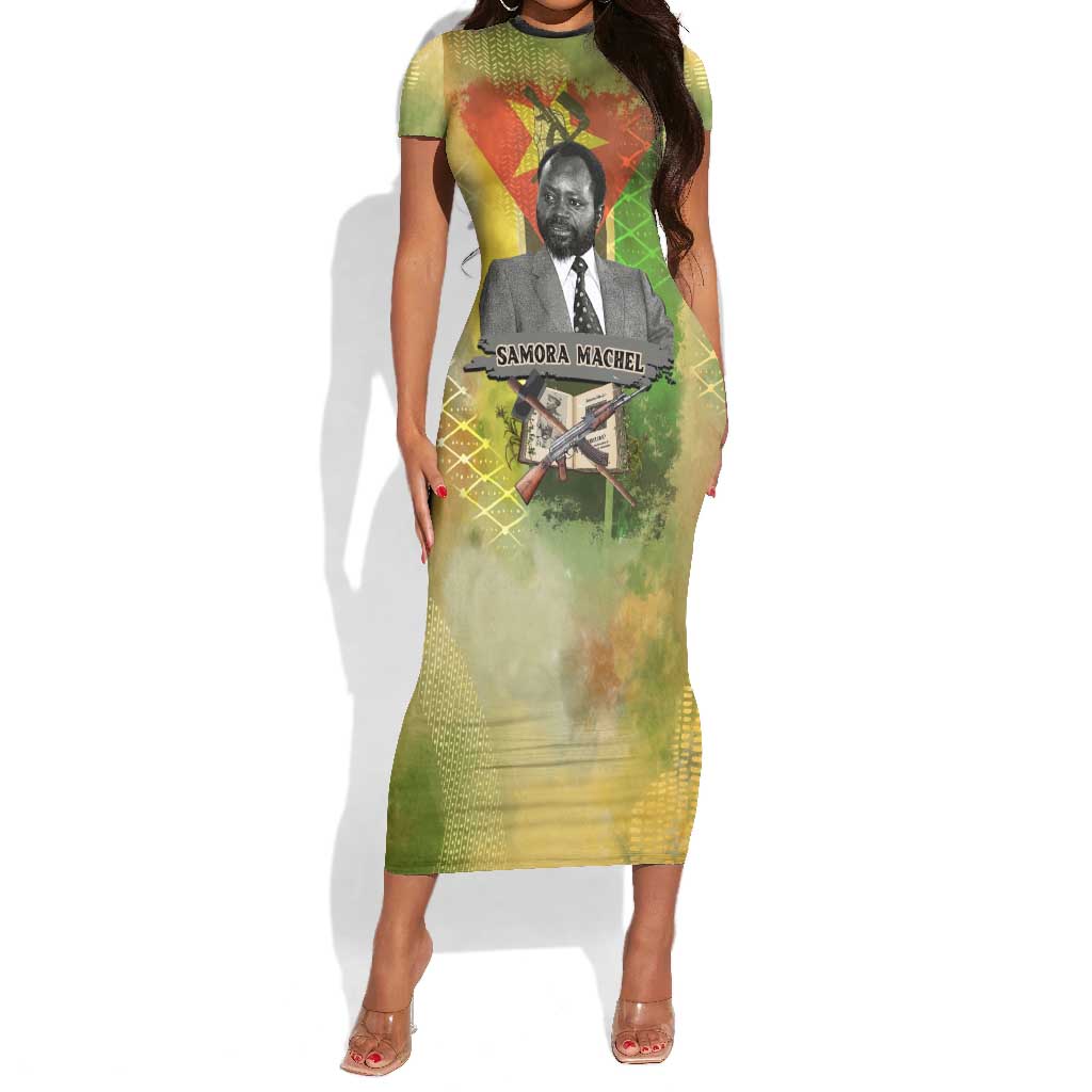 Samora Machel Short Sleeve Bodycon Dress Mozambique Flag Unity and Victory Quote Liberation Struggle - African Freedom Tribute - Wonder Print Shop