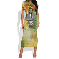 Samora Machel Short Sleeve Bodycon Dress Mozambique Flag Unity and Victory Quote Liberation Struggle - African Freedom Tribute - Wonder Print Shop