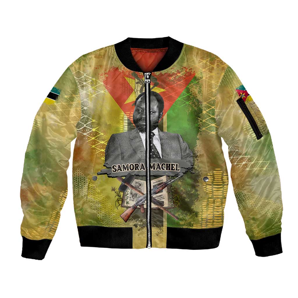 Samora Machel Sleeve Zip Bomber Jacket Mozambique Flag Unity and Victory Quote Liberation Struggle - African Freedom Tribute - Wonder Print Shop