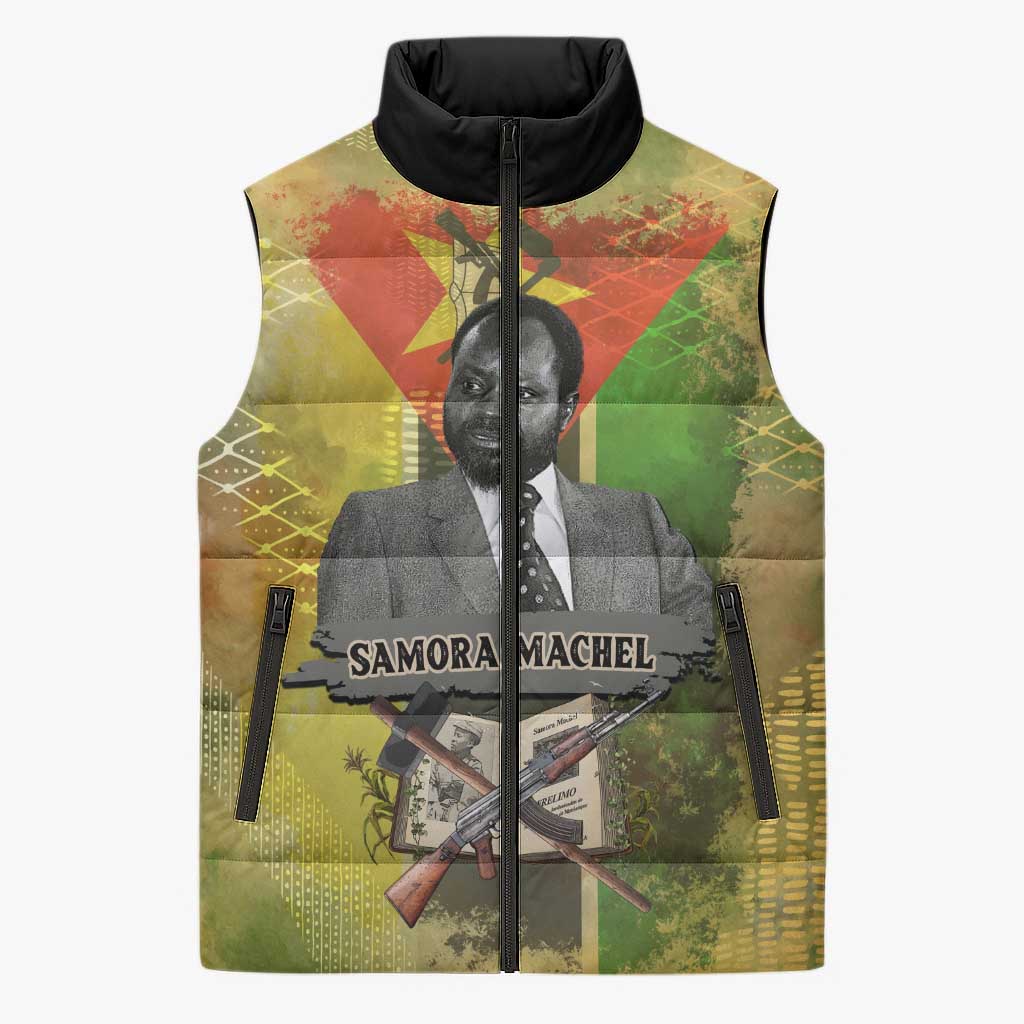 Samora Machel Sleeveless Puffer Jacket Mozambique Flag Unity and Victory Quote Liberation Struggle - African Freedom Tribute - Wonder Print Shop