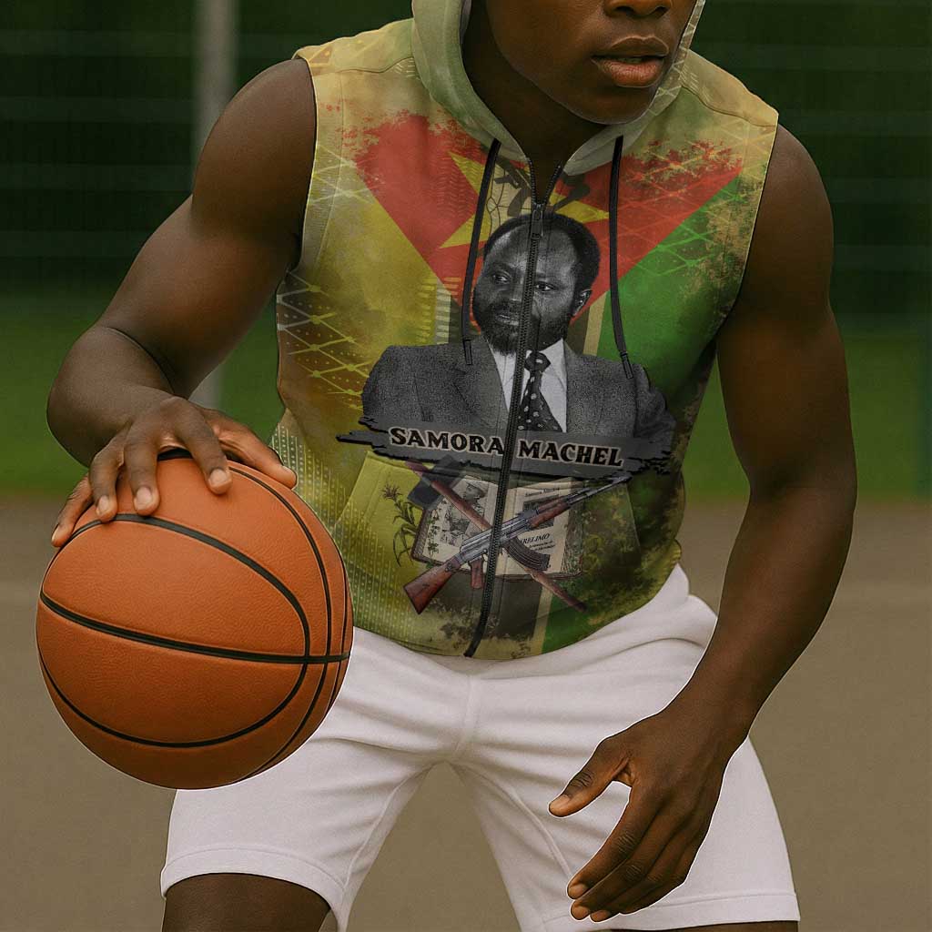 Samora Machel Sleeveless Zip Hoodie Mozambique Flag Unity and Victory Quote Liberation Struggle - African Freedom Tribute - Wonder Print Shop