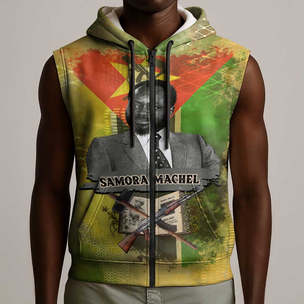 Samora Machel Sleeveless Zip Hoodie Mozambique Flag Unity and Victory Quote Liberation Struggle - African Freedom Tribute - Wonder Print Shop