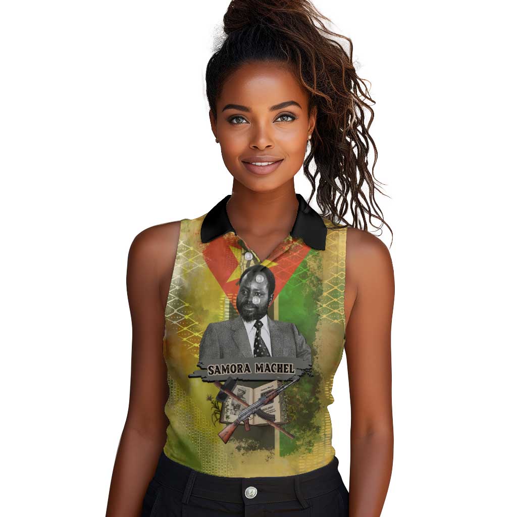 Samora Machel Women Sleeveless Polo Shirt Mozambique Flag Unity and Victory Quote Liberation Struggle - African Freedom Tribute - Wonder Print Shop