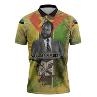 Samora Machel Zipper Polo Shirt Mozambique Flag Unity and Victory Quote Liberation Struggle - African Freedom Tribute - Wonder Print Shop