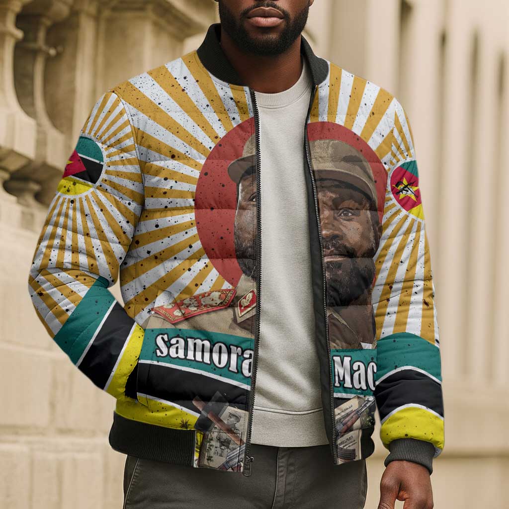 Samora Machel Bomber Puffer Jacket Radiant Sunburst Bold Anti-Colonial Quote Mozambique Liberation - African Revolutionary Art - Wonder Print Shop