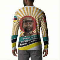 Samora Machel Button Sweatshirt Radiant Sunburst Bold Anti-Colonial Quote Mozambique Liberation - African Revolutionary Art