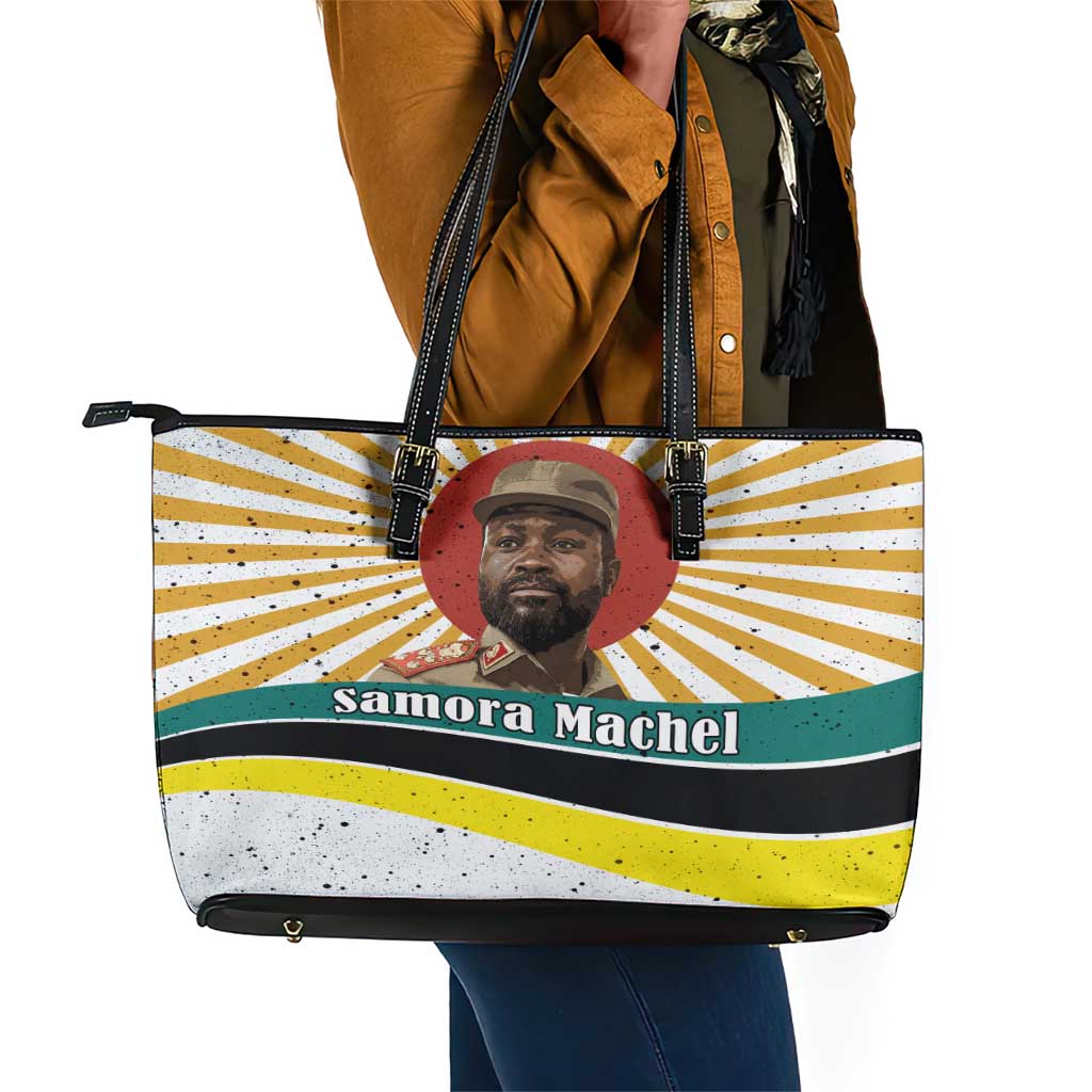 Samora Machel Leather Tote Bag Radiant Sunburst Bold Anti-Colonial Quote Mozambique Liberation - African Revolutionary Art - Wonder Print Shop