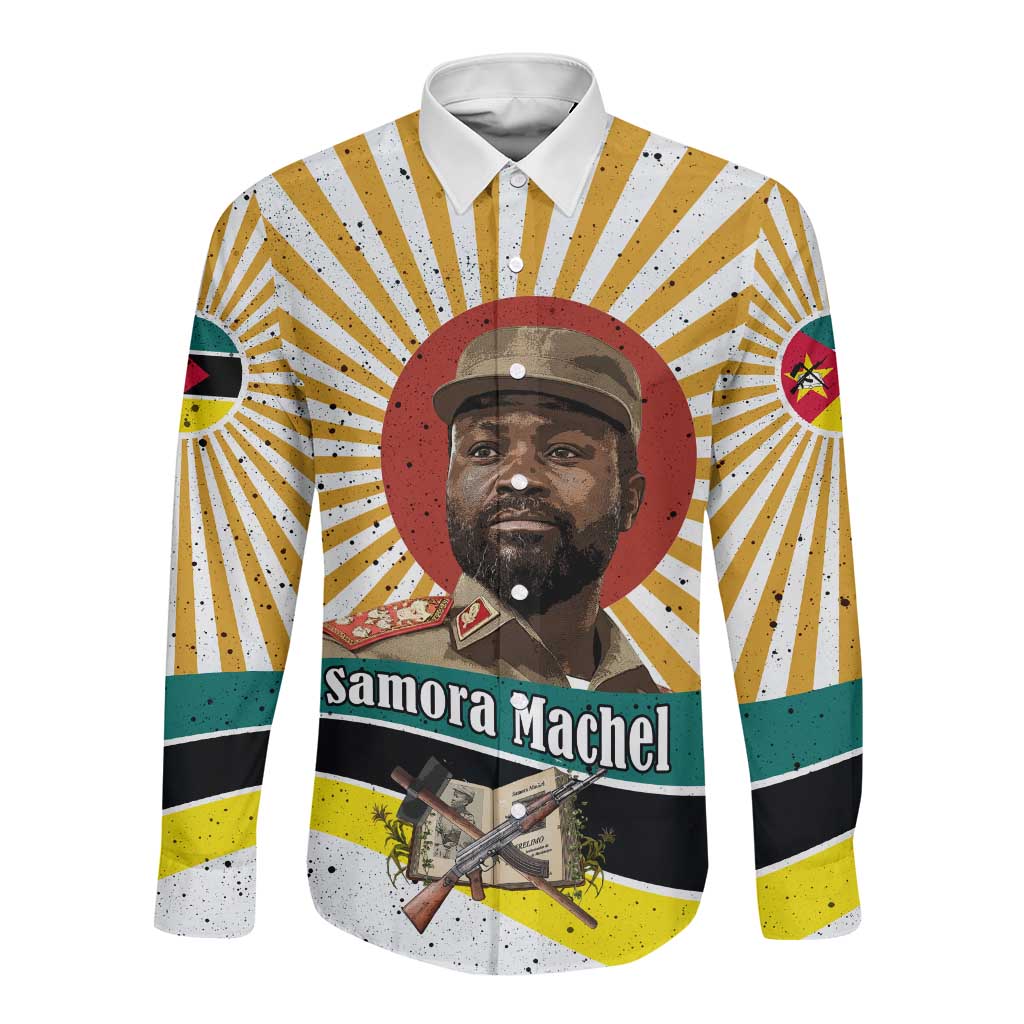 Samora Machel Long Sleeve Button Shirt Radiant Sunburst Bold Anti-Colonial Quote Mozambique Liberation - African Revolutionary Art - Wonder Print Shop