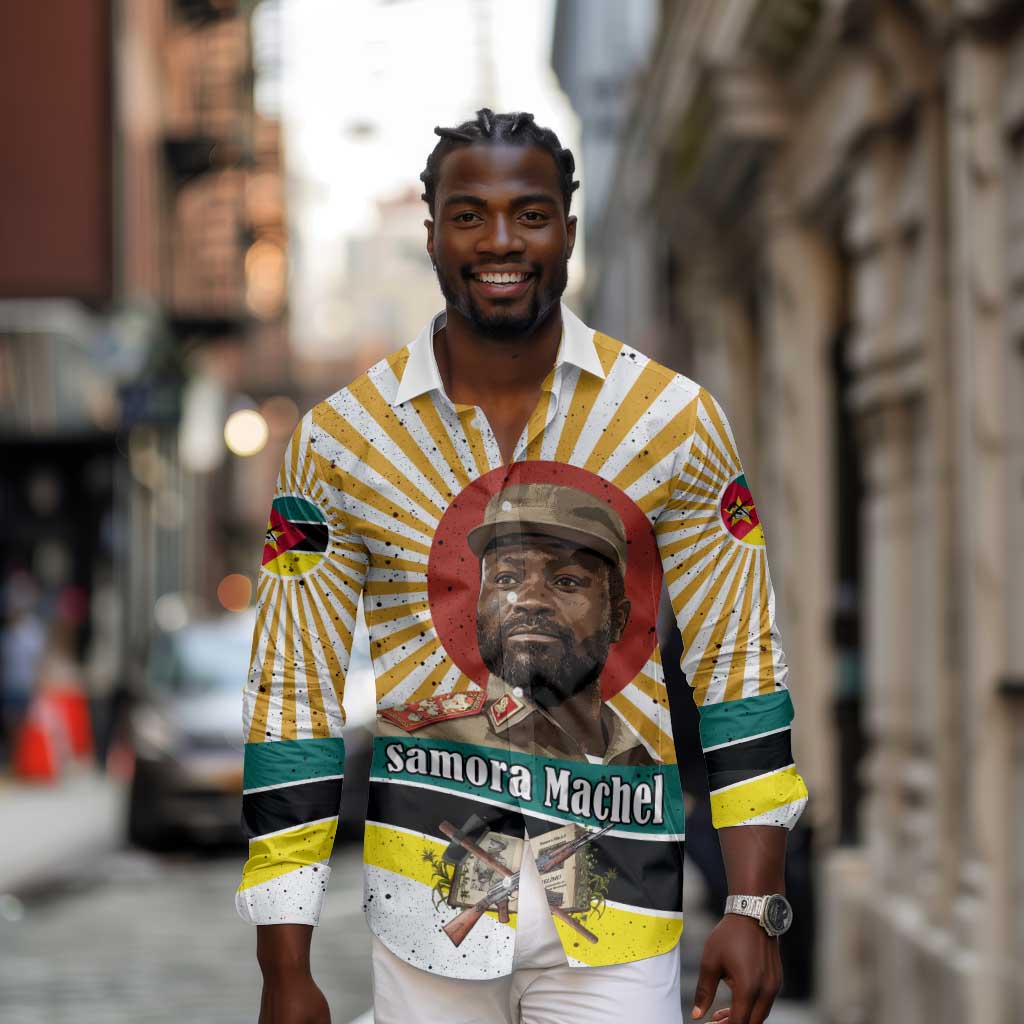 Samora Machel Long Sleeve Button Shirt Radiant Sunburst Bold Anti-Colonial Quote Mozambique Liberation - African Revolutionary Art - Wonder Print Shop