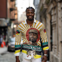 Samora Machel Long Sleeve Button Shirt Radiant Sunburst Bold Anti-Colonial Quote Mozambique Liberation - African Revolutionary Art - Wonder Print Shop