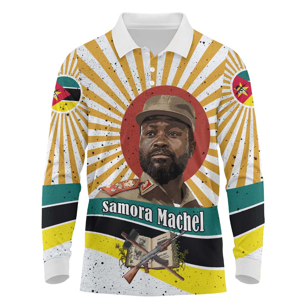 Samora Machel Long Sleeve Polo Shirt Radiant Sunburst Bold Anti-Colonial Quote Mozambique Liberation - African Revolutionary Art - Wonder Print Shop
