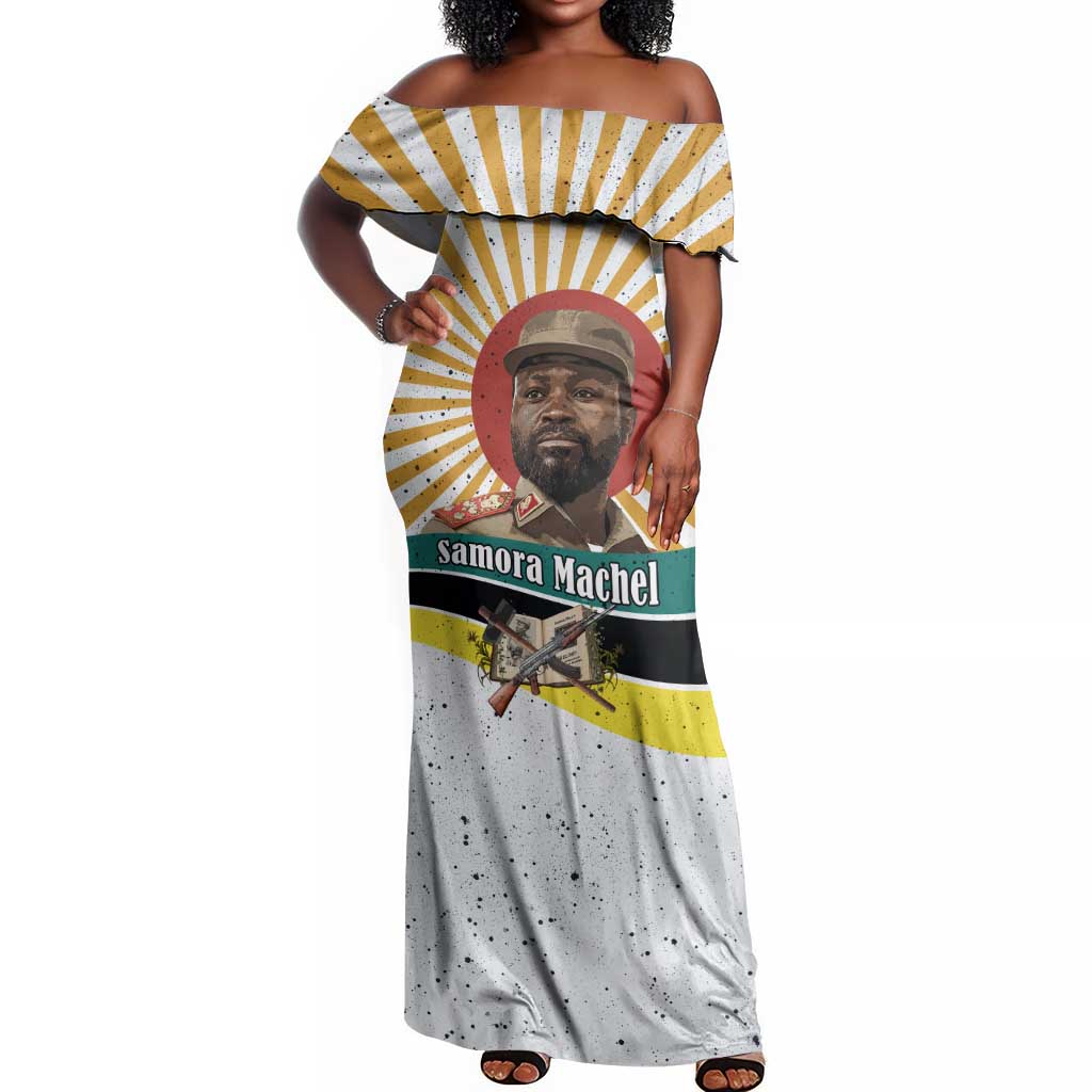 Samora Machel Off Shoulder Maxi Dress Radiant Sunburst Bold Anti-Colonial Quote Mozambique Liberation - African Revolutionary Art - Wonder Print Shop