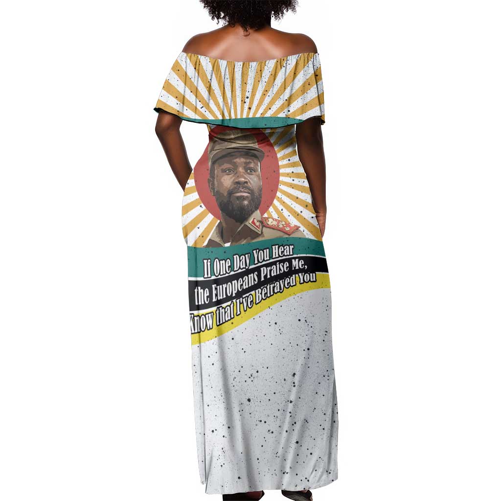 Samora Machel Off Shoulder Maxi Dress Radiant Sunburst Bold Anti-Colonial Quote Mozambique Liberation - African Revolutionary Art - Wonder Print Shop