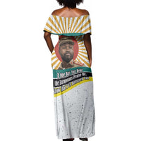 Samora Machel Off Shoulder Maxi Dress Radiant Sunburst Bold Anti-Colonial Quote Mozambique Liberation - African Revolutionary Art - Wonder Print Shop