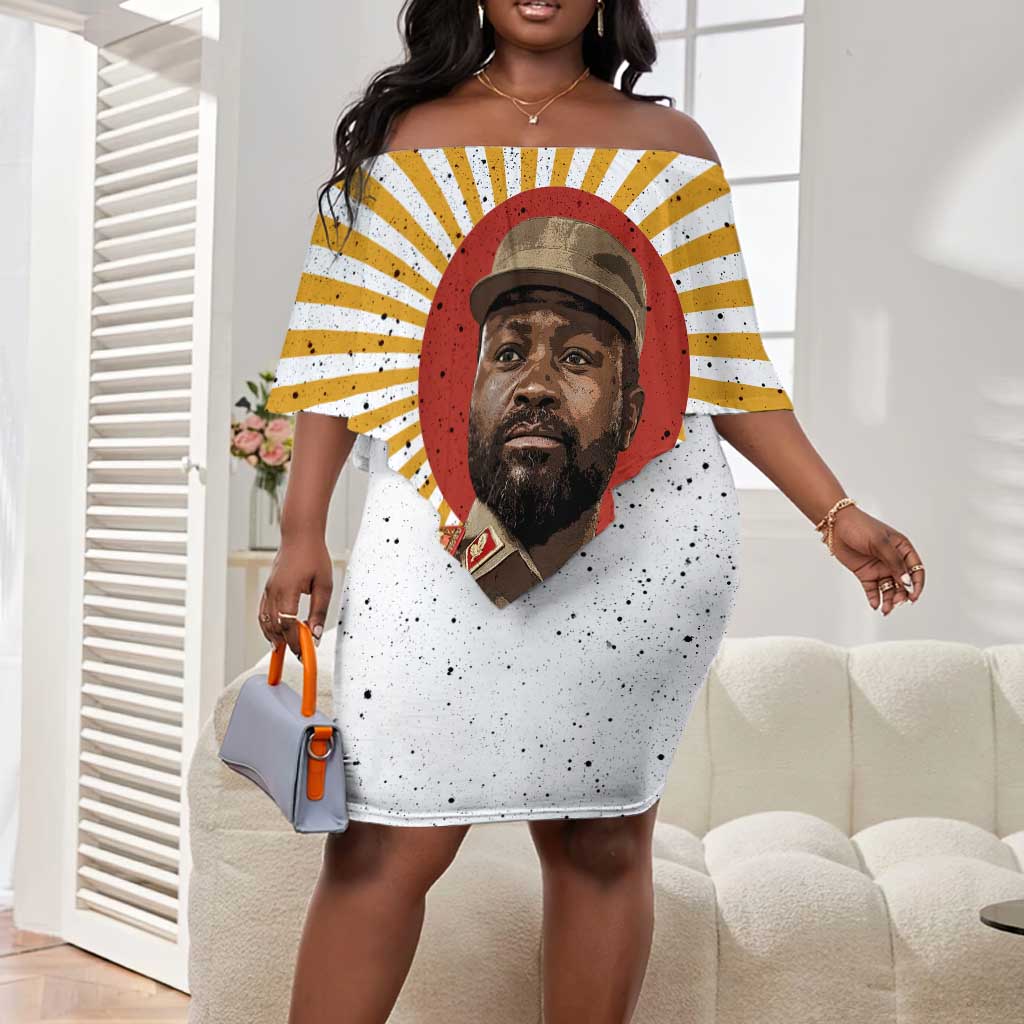 Samora Machel Off Shoulder Short Dress Radiant Sunburst Bold Anti-Colonial Quote Mozambique Liberation - African Revolutionary Art - Wonder Print Shop
