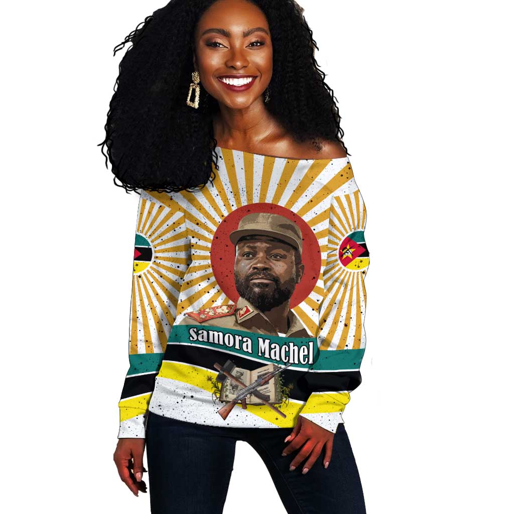 Samora Machel Off Shoulder Sweater Radiant Sunburst Bold Anti-Colonial Quote Mozambique Liberation - African Revolutionary Art - Wonder Print Shop