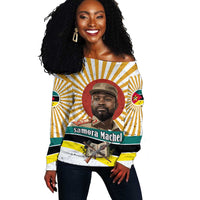Samora Machel Off Shoulder Sweater Radiant Sunburst Bold Anti-Colonial Quote Mozambique Liberation - African Revolutionary Art - Wonder Print Shop
