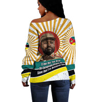 Samora Machel Off Shoulder Sweater Radiant Sunburst Bold Anti-Colonial Quote Mozambique Liberation - African Revolutionary Art - Wonder Print Shop