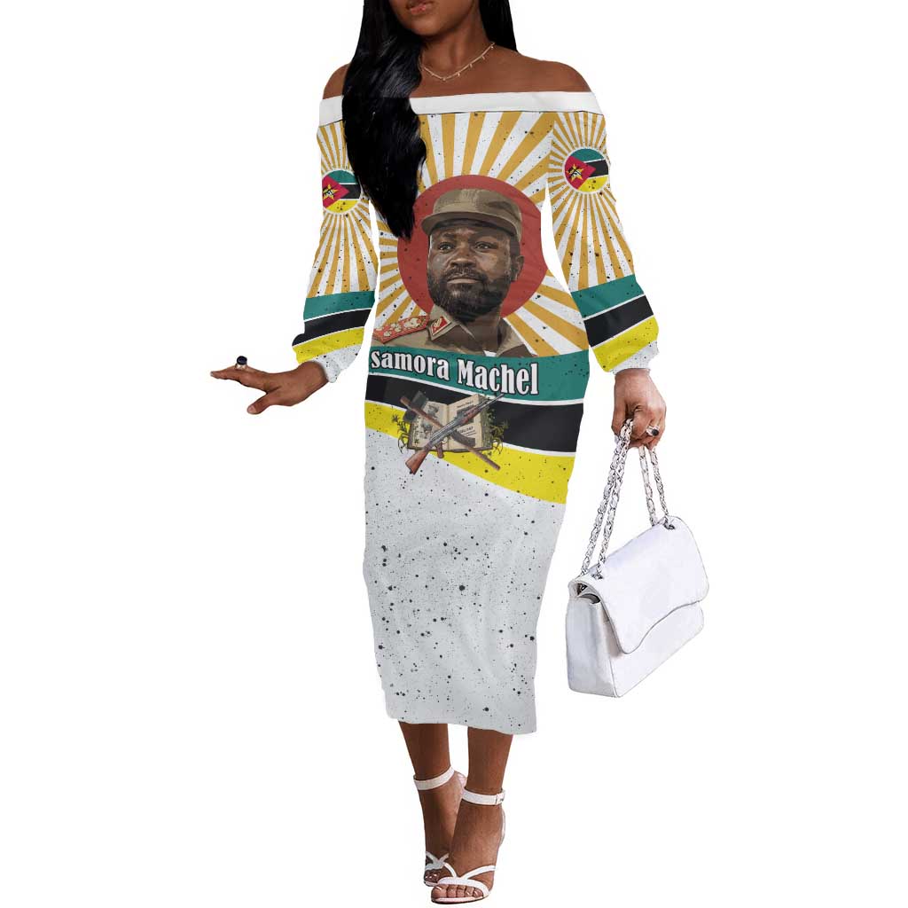 Samora Machel Off The Shoulder Long Sleeve Dress Radiant Sunburst Bold Anti-Colonial Quote Mozambique Liberation - African Revolutionary Art - Wonder Print Shop