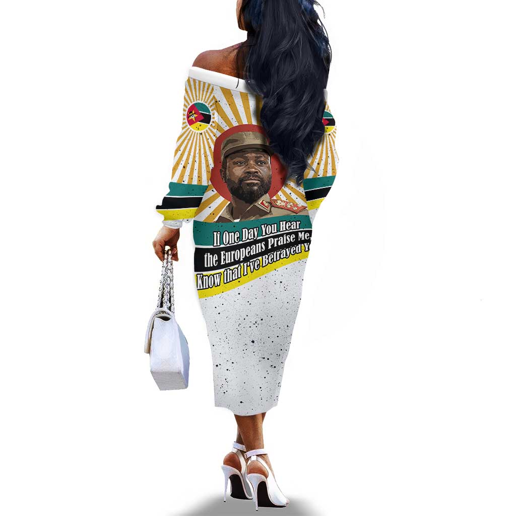 Samora Machel Off The Shoulder Long Sleeve Dress Radiant Sunburst Bold Anti-Colonial Quote Mozambique Liberation - African Revolutionary Art - Wonder Print Shop