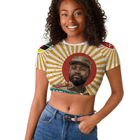 Samora Machel Raglan Cropped T shirt Radiant Sunburst Bold Anti-Colonial Quote Mozambique Liberation - African Revolutionary Art - Wonder Print Shop