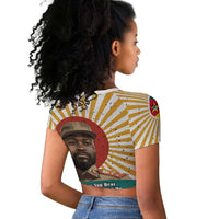 Samora Machel Raglan Cropped T shirt Radiant Sunburst Bold Anti-Colonial Quote Mozambique Liberation - African Revolutionary Art - Wonder Print Shop