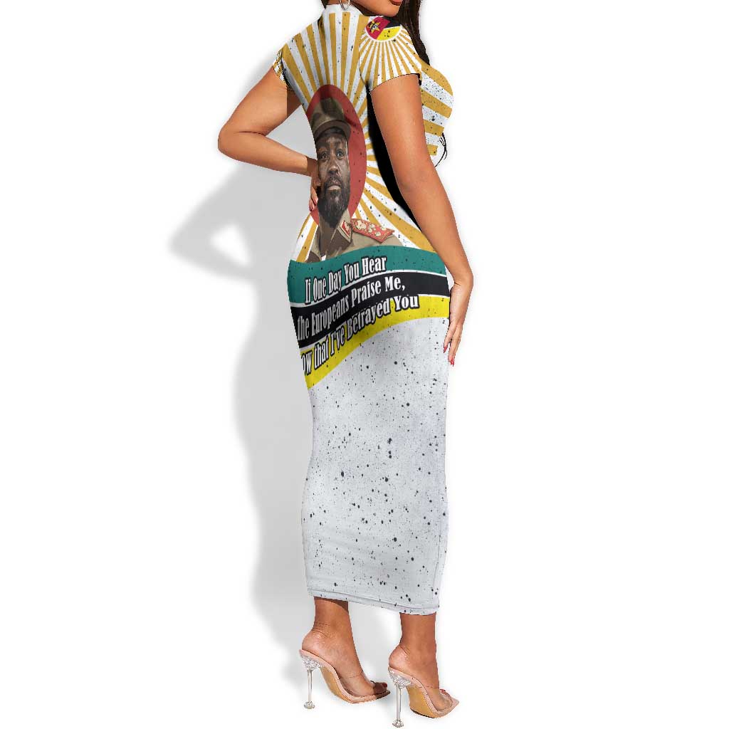 Samora Machel Short Sleeve Bodycon Dress Radiant Sunburst Bold Anti-Colonial Quote Mozambique Liberation - African Revolutionary Art - Wonder Print Shop