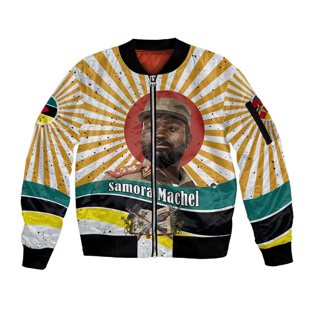 Samora Machel Sleeve Zip Bomber Jacket Radiant Sunburst Bold Anti-Colonial Quote Mozambique Liberation - African Revolutionary Art - Wonder Print Shop