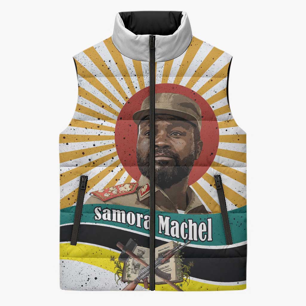 Samora Machel Sleeveless Puffer Jacket Radiant Sunburst Bold Anti-Colonial Quote Mozambique Liberation - African Revolutionary Art - Wonder Print Shop